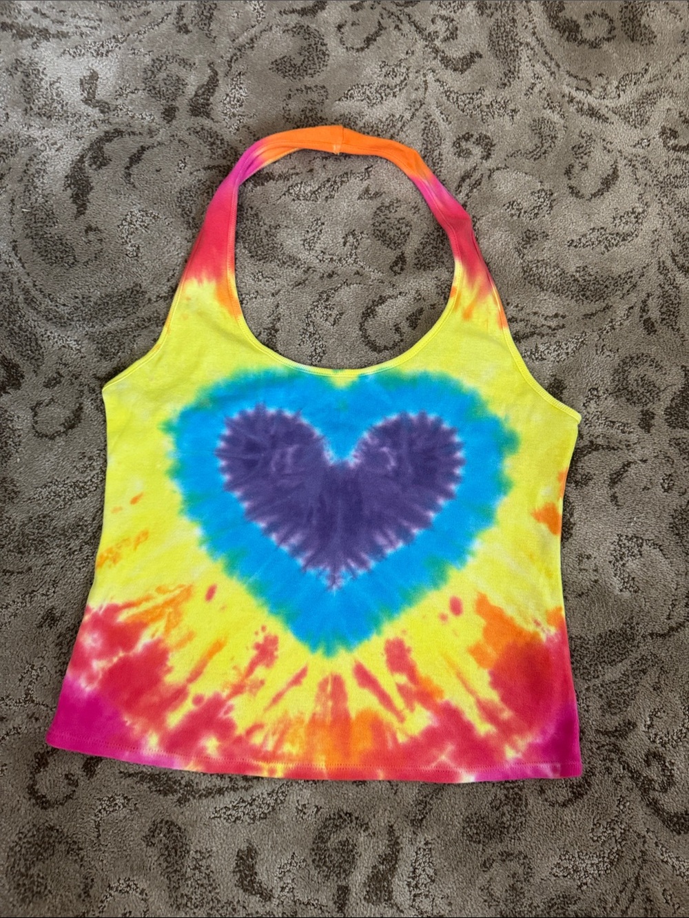 Tie-Dye Heart Halter Tank Top - Multicolor
